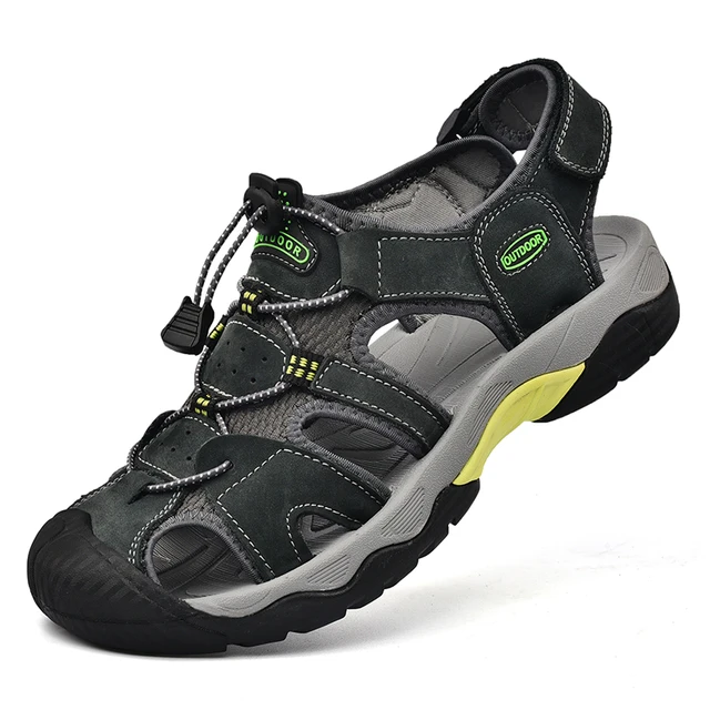 Sandales d'été classiques en cuir véritable pour hommes, chaussures de randonnée en plein air, légères, respirantes, antidérapantes, 38-48 1