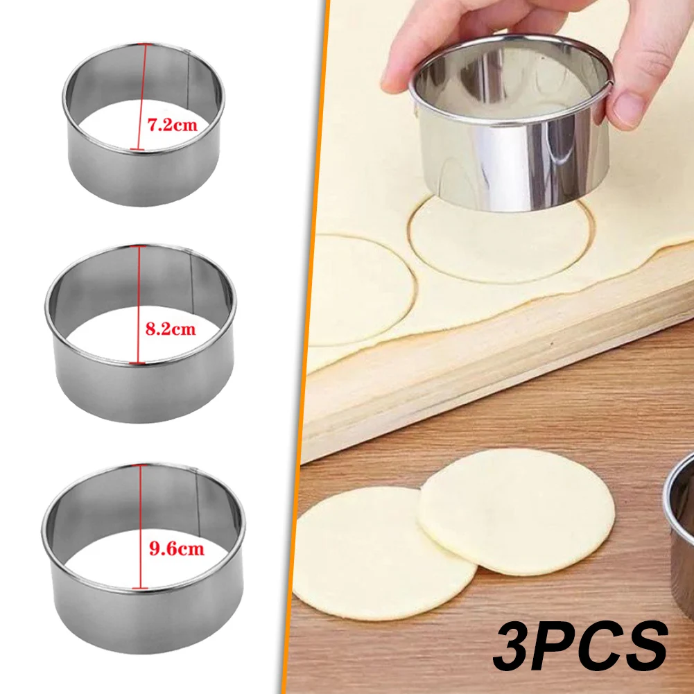 

3Pcs Stainless Steel Biscuit Mold Round Dumpling Skin Cutting Mold DIY Biscuit Pastry Cake Baking Tools