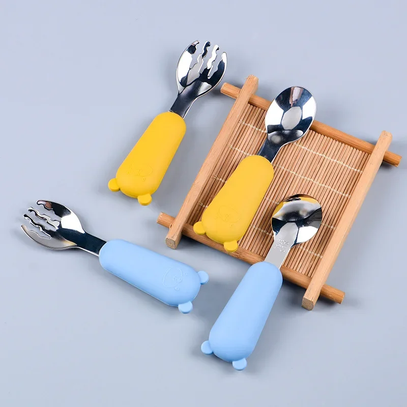 Tableware Cartoon Bear Kids Spoon Fork Set Dessert Spoon for Children Fork Baby Gadgets Feed Kid Children's Cutlery for Kids 5