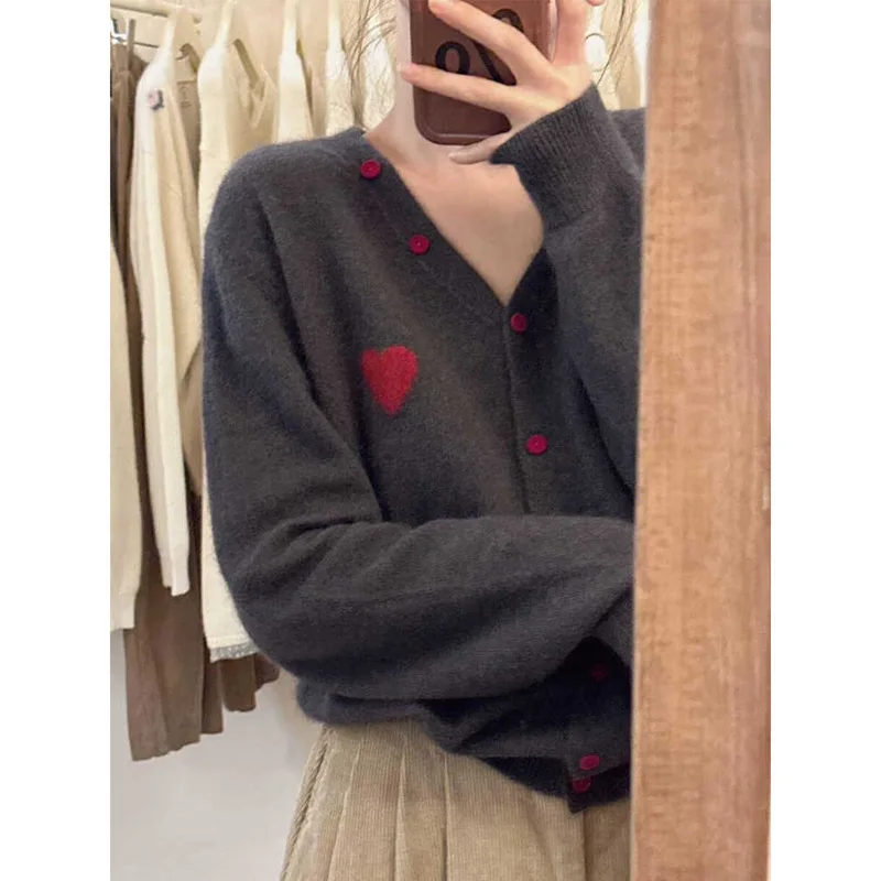 Women Red Long Sleeve Embroidery Knitted Sweater Tops
