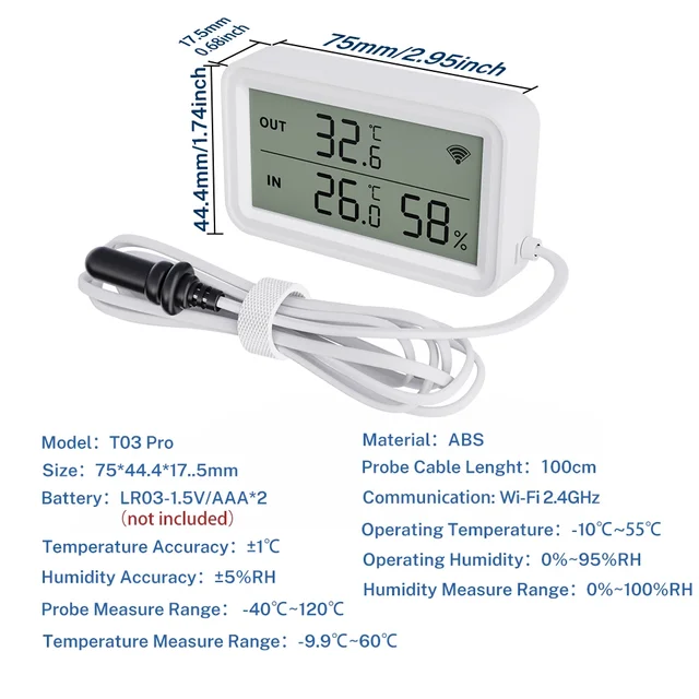 Tuya WiFi Temperature Humidity Sensor Digital LCD Screen Thermometer with External Probe Support Google Assistant Smart Life 6