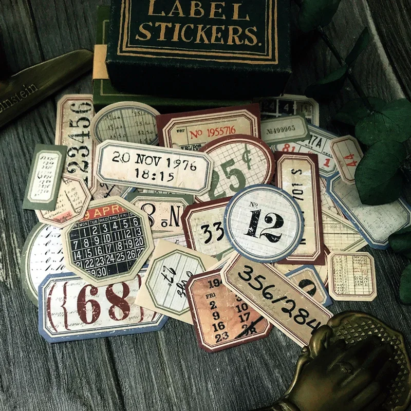 DIY Scrapbooking Accessories 31Pcs Number Label Junk Journal Ephemera Vintage Stickers Retro DIY Album Tim Holtz Style Scrapbooking Material Craft Stickers