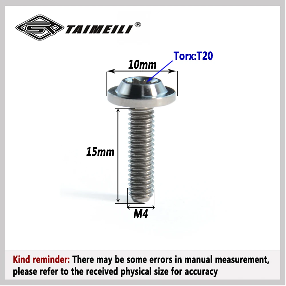 TAIMEILI 티타늄 합금 디스크 모양 우산 머리 나사, 앞유리 나사, M4 * 15mm 수정 나사, 1 개