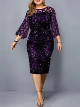  Party Dress Plus Size Ladies Midi Sequin Mesh Long Sleeve Lace Elegant Bodycon XL-4XL 5XL Evening Dresses For Women Summer 2022 