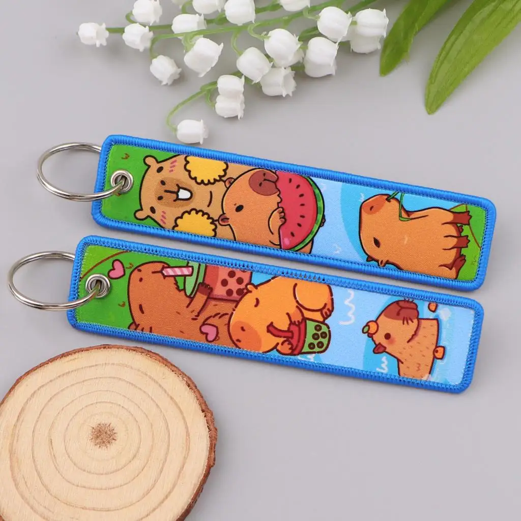 Lucky Cat Embroidered Key Ring Lanyard Tags Key Strap Racing Motorcycle Classic Keychain Accessories 1pcs
