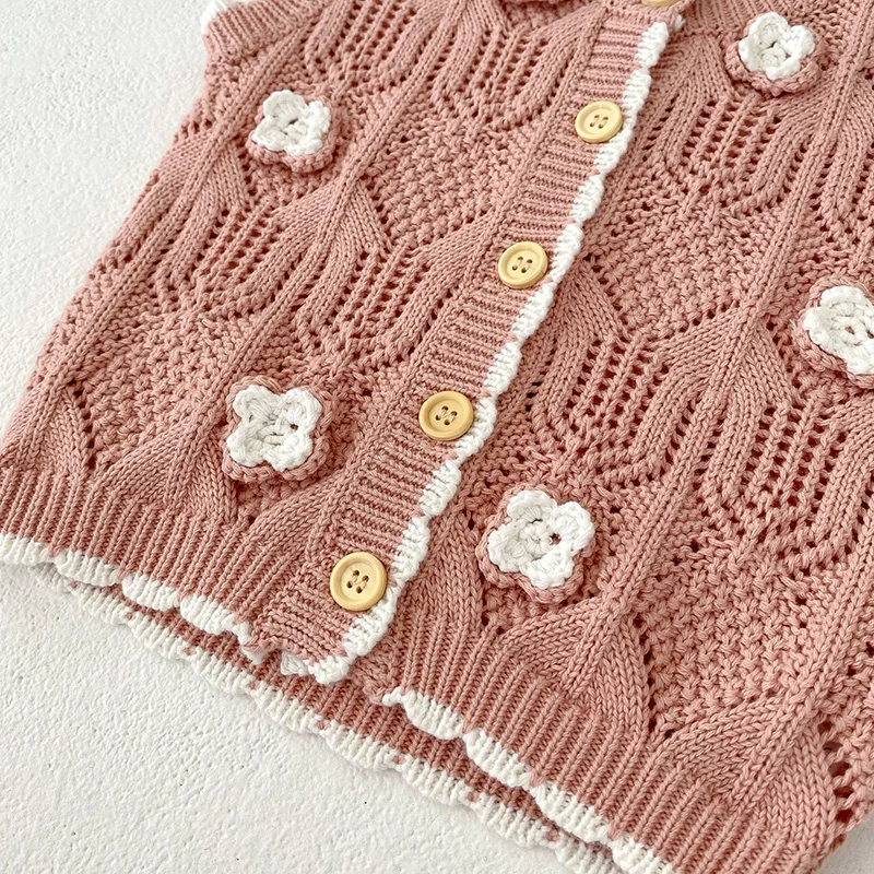 0-3Yrs Baby Girls Sleeveless Sweet Hollow Out Embroidery Vest Autumn Infant Kids Baby Girls Knitted Sweaters Cardigan Coat
