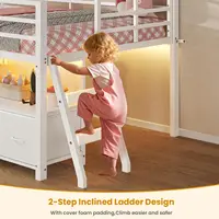 Low Loft Bed Twin Size with 7 Storage Drawers, Bookcase and LED Lights, Metal Kids Loft Bed with 14" H Safety Guardrail 6