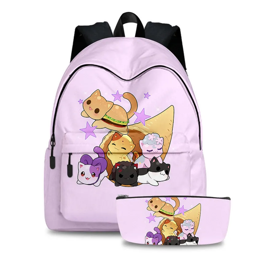 

2pc/set Aphmau Anime Backpack School Bag Pencil Case Boys Girls Cartoon Schoolbag