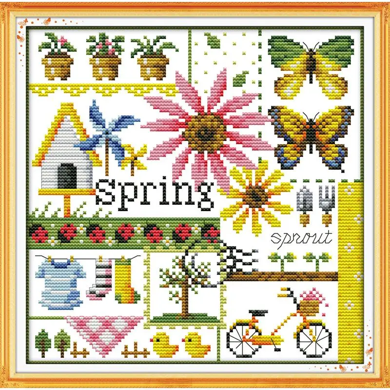Four Seasons Pattern Spring Summer Autumn Winter Counted Cross Stitch Kit DIY Embroidery Kit Home Decoration Drawing Needlework