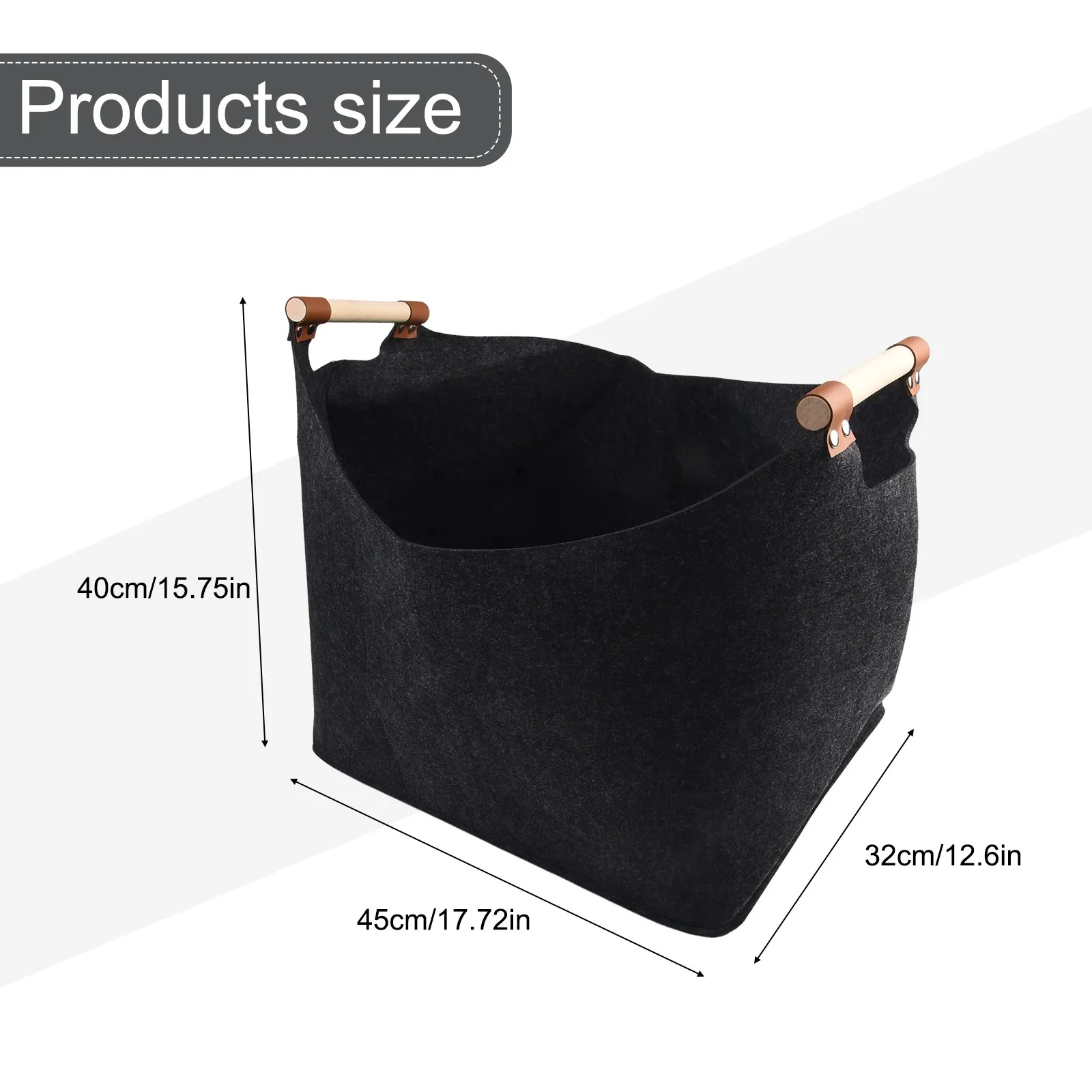 

Storage Basket Wooden Basket 45 X 32 X 40 Cm Black Easy To Clean Polyester Fiber Reusable Ultra-soft Wooden Handles