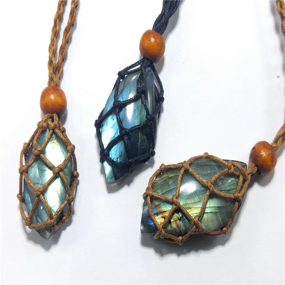 DUESI Cordino Portapietre Per Collana Fai Da Te – Regolabile, Con Sacchetto A Rete, Per Cristalli E Pietre Grezze – Nero/Marrone, 85 Cm - 2