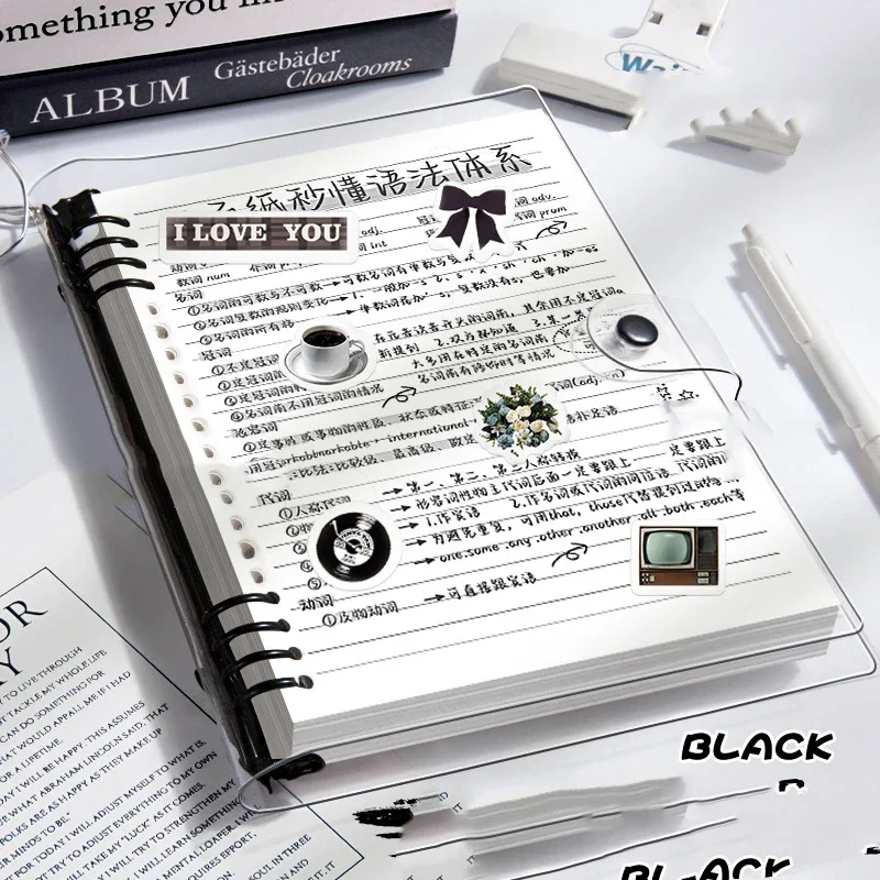 60 Blatt A5-Notizbücher aus transparentem, weichem Leder mit abnehmbaren Ringabdeckungen und horizontalen Linien für Studenten – Detail 8