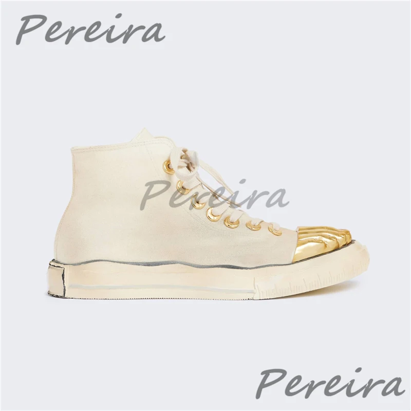 Gold Finger Casual Sneakers Men's Thick Soled Canvas Lace Up Flats Shoes for Women Spring Summer Outdoor High Top Couple Shoes 5