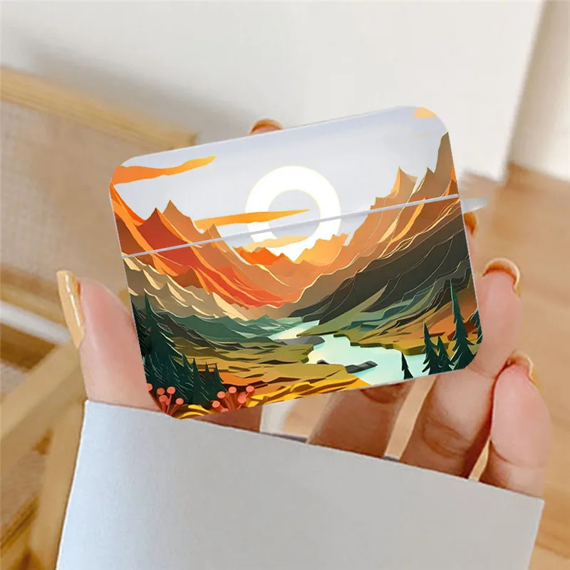 Luxury 2D Pattern Landscape Art Clear Earphone Case for Airpods 1 2 3 Pro Soft Square Wireless Headphone Cover for Air Pod 3 Bag