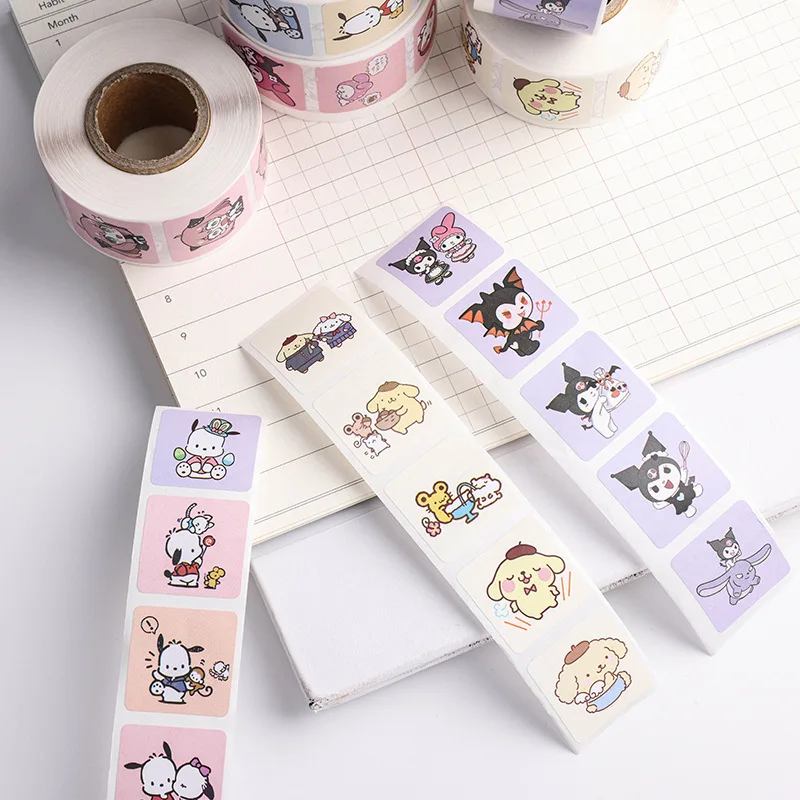 500Pcs/Roll Sanrio Stickers Kawaii Hello Kitty Melody Kuromi