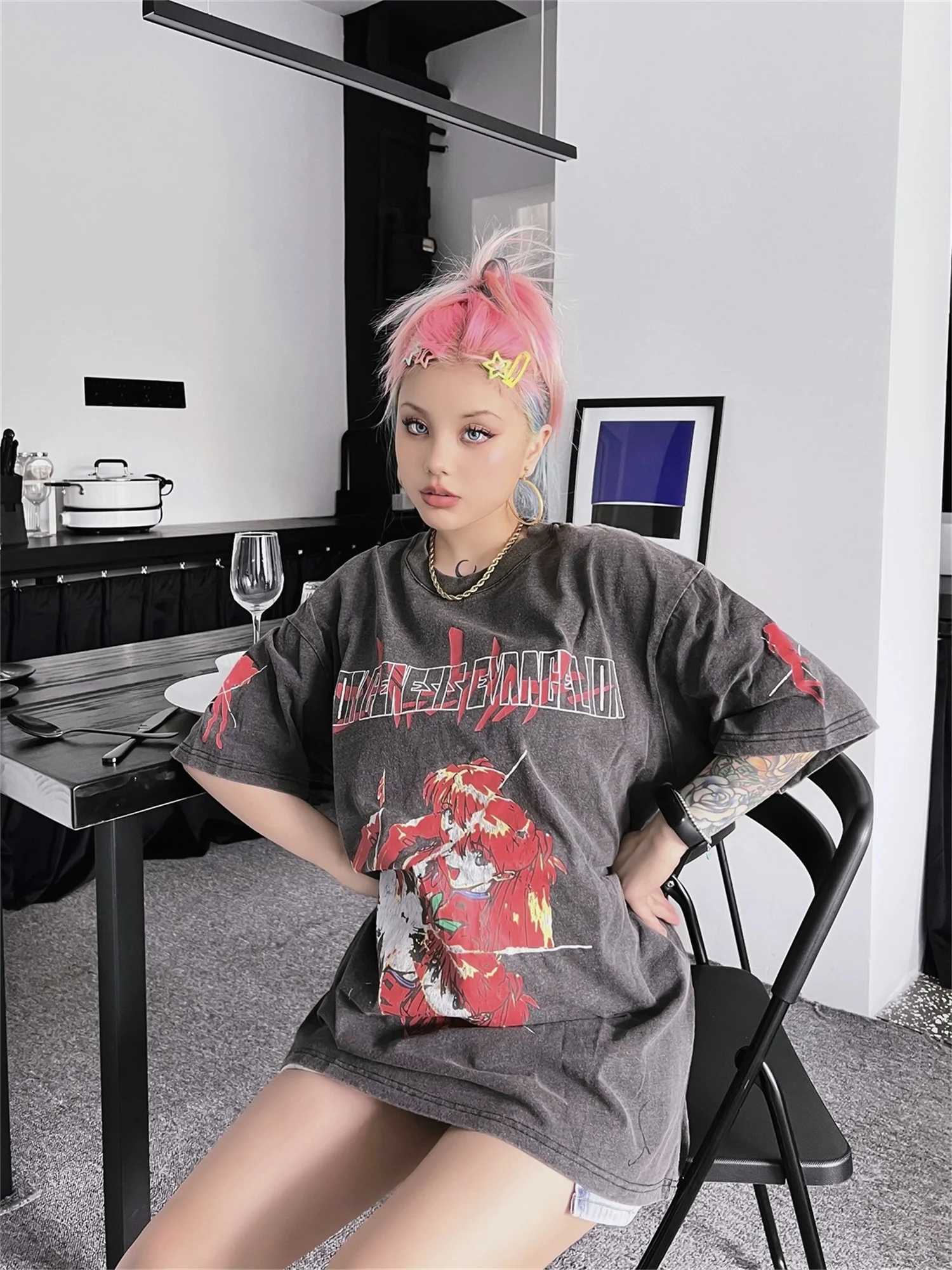 

Summer Vintage Retro Anime Printing High-Street T-Shirt Tops