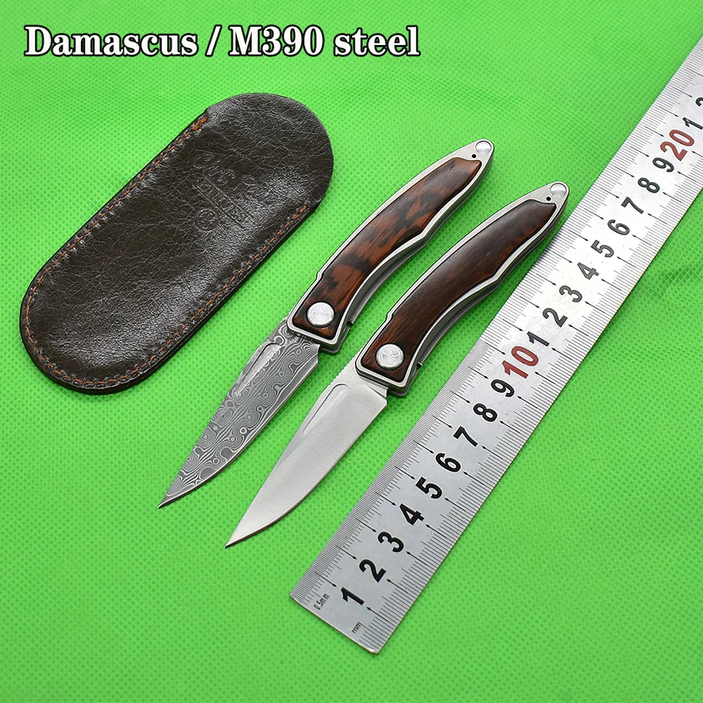 CRMiniDamascusM390SteelFoldingKnifeSerpentineHandlePocket