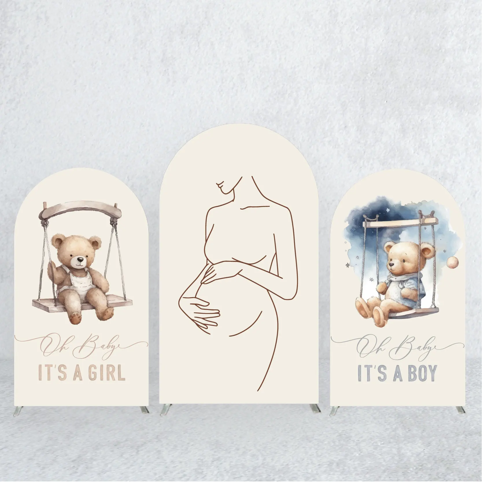 

Baby Bear Arch Backdrop Covers, Baby Shower / Gender Reveal Decoration,pregnant Woman Design Arched Cover Bottom with Zipper