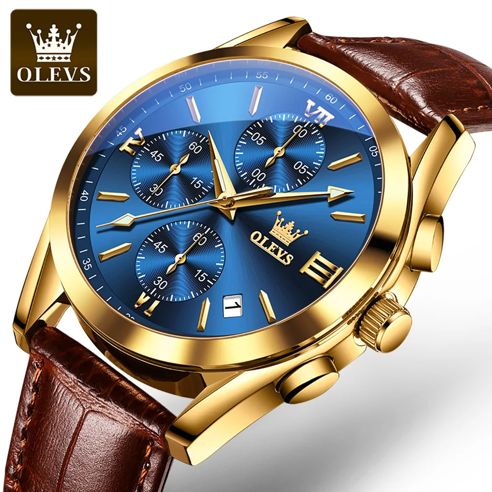 OLEVS 2872 top luxury men's quartz watch leather strap Chronograph 30 meter waterproof watch automobile date clock sports men's motorcycle watch digital clock automobile styling mount waterproof clock accessories universal digital clock for cars suvs bike