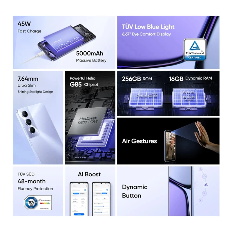 Realme-C65 Smartphone de Resistência à Água, Câmera 50MP, 6.67 ", Tela  90Hz, Carga 45W, Bateria 5000mAh, Helio G85, IP54, 128GB, 256GB, NFC -  AliExpress