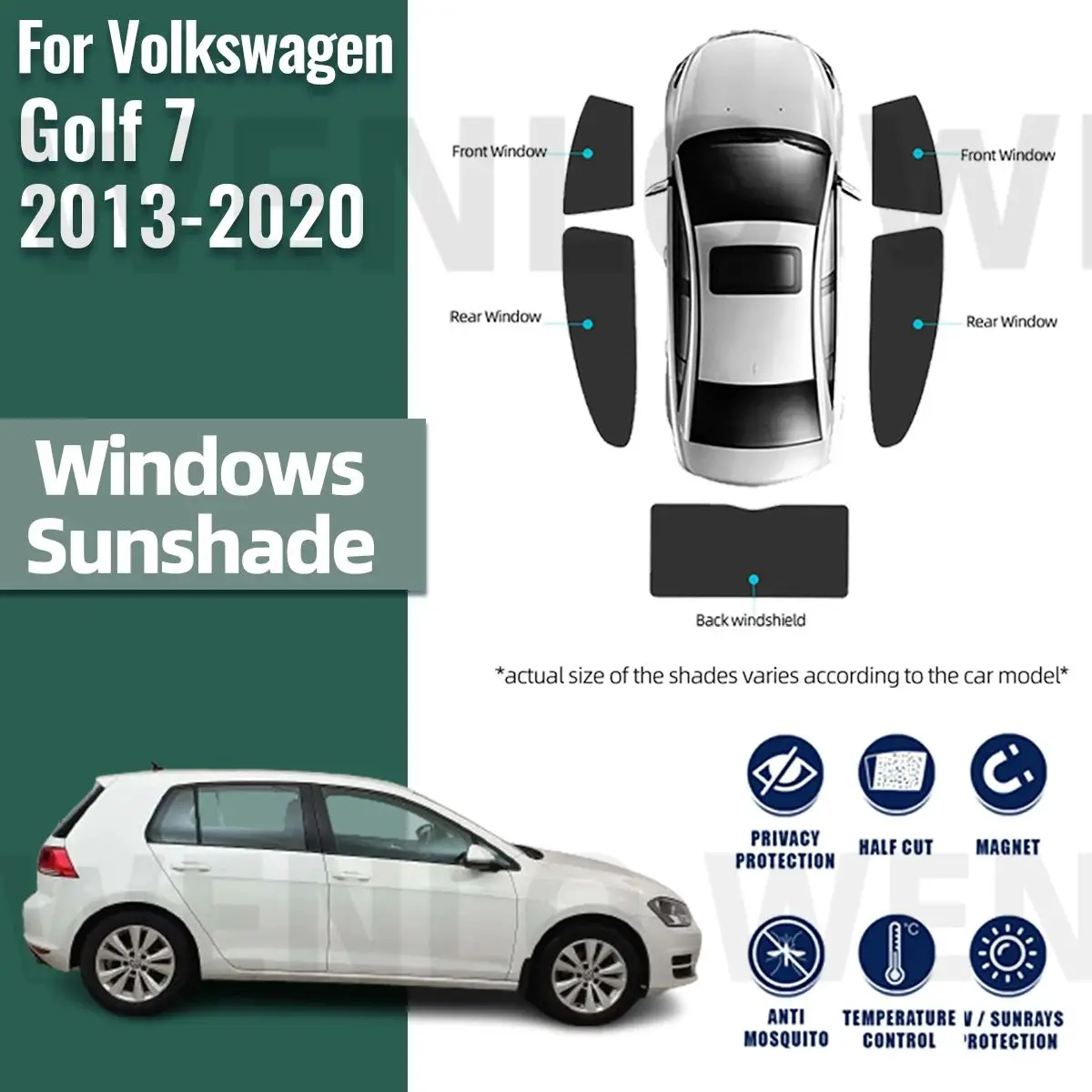 폭스바겐 VW 골프 7 MK7 2013-2020 Golf7 용 전면 유리 커튼, 마그네틱 자동차 차양 실드, 후면 측면 창문 선 쉐이드