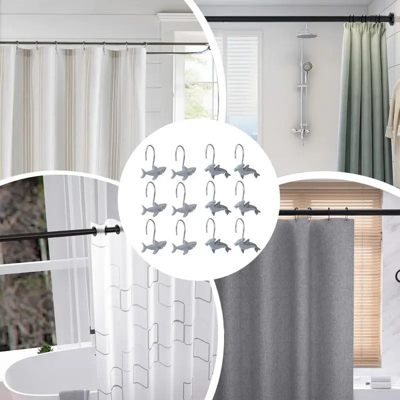 Shark Shower Curtain Hooks 12 Pcs Decorative Shower Curtain Hooks Fashion Home Decor Cute Bath Rods Accessories for Kitchen