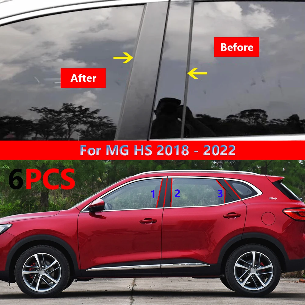 

6Pcs Car Window Door Column B C D BC Pillar Post Cover Trim Fit For MG HS 2018 2019 2020 2021 2022 Mirror Effect PC Sticker