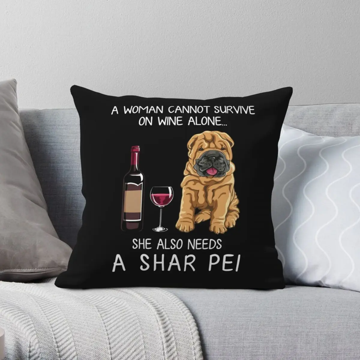 

Wine Funny Dog Square Pillowcase Polyester Linen Velvet Creative Zip Decorative Car Cushion Cover