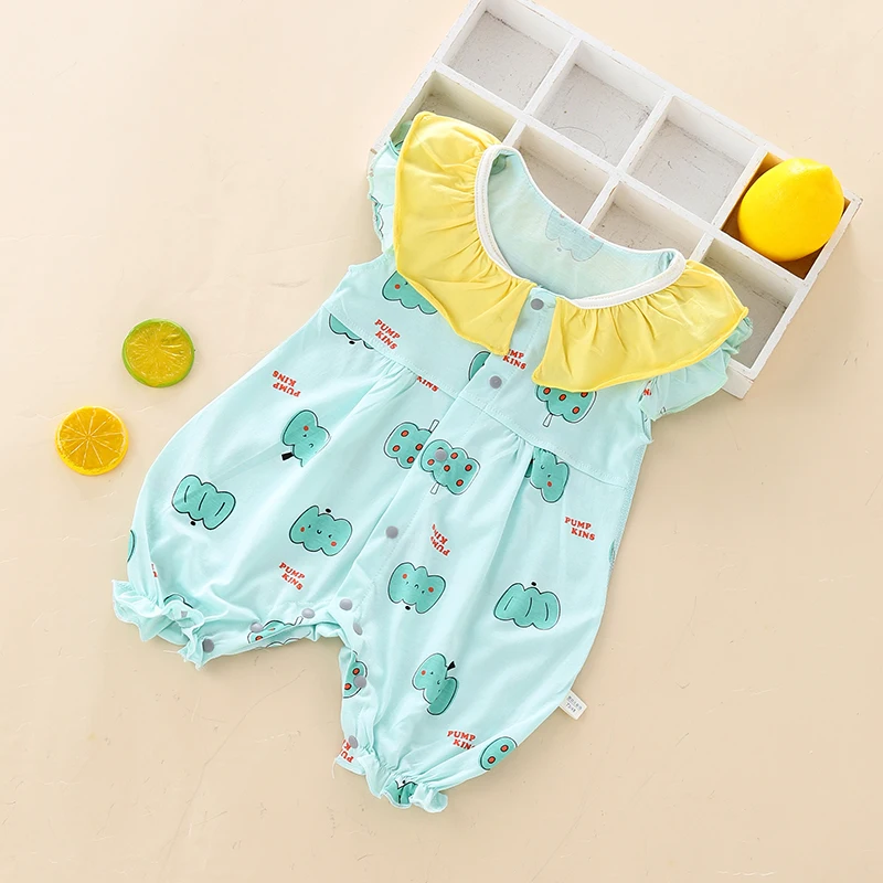 

Newborn Bodysuit Summer New Baby Boys and Girls Printed Cotton Boneless Clothes Newborn Baby Cartoon Romper Creeper