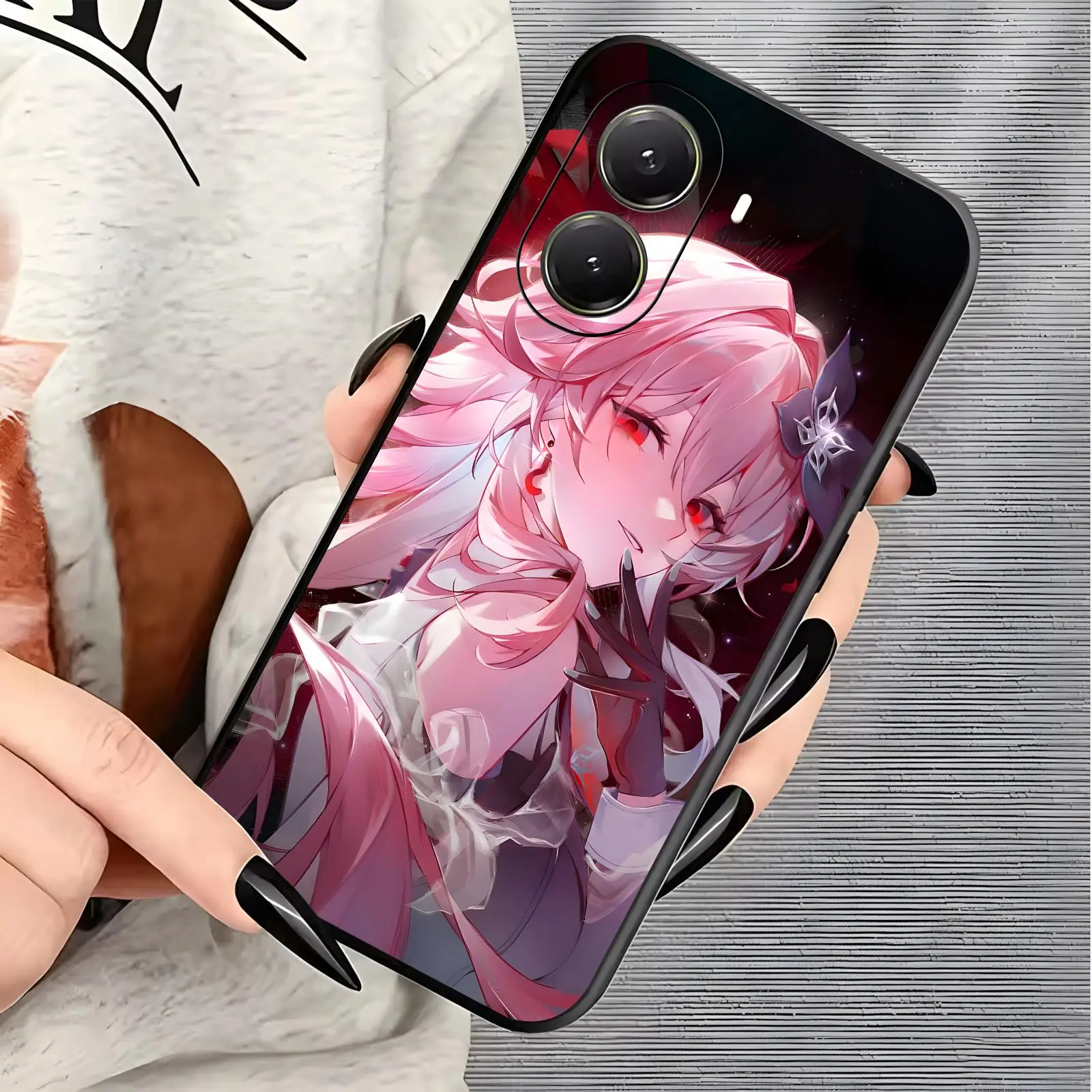 Stylish Black Shockproof Phone Case with Honkai Star Rail Cerydra Design