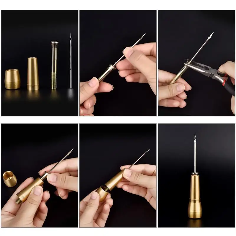 Leather Sewing Kit Sewing Awl Needle Copper Handle Set Canvas Tent Shoes Repairing Tool Nylon Thread