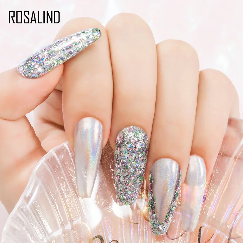 ROSALIND Shiny Platinum Shiny Diamond Gel Nails Art For Manicure Cured With UV/LED Lamp Gel Glitter Nail Polish Semi Permanent