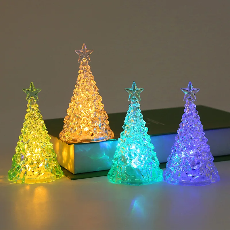 Crystal Glowing Christmas Tree Light Xmas Desktop Decorations Warm Colorful Festival Ornaments Crystal Night Light
