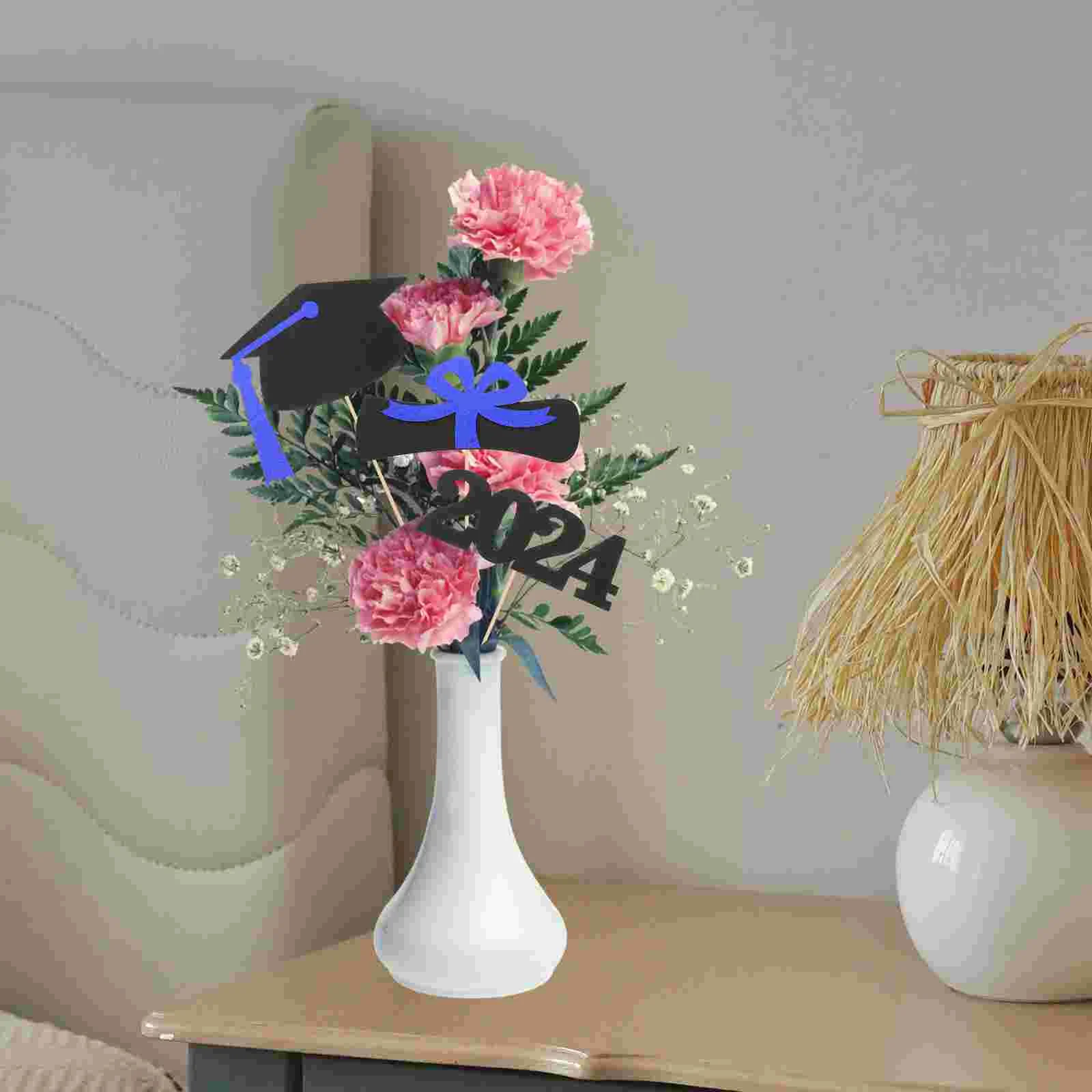 

5 Set Graduation Vase Decoration Picks for Cupcakes 2023 Handheld Desk Wood Paper Decors