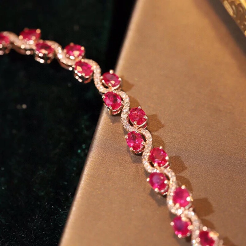 Aazuo Premium Jewelry 18K Solid Rose Gold Real Diamonds Natural Ruby Classic S Line Bracelet Gifted For Women High Cass Banquet 12 Aazuo Premium Jewelry 18K Solid Rose Gold Real Diamonds Natural Ruby Classic S Line Bracelet Gifted For Women High Cass Banquet