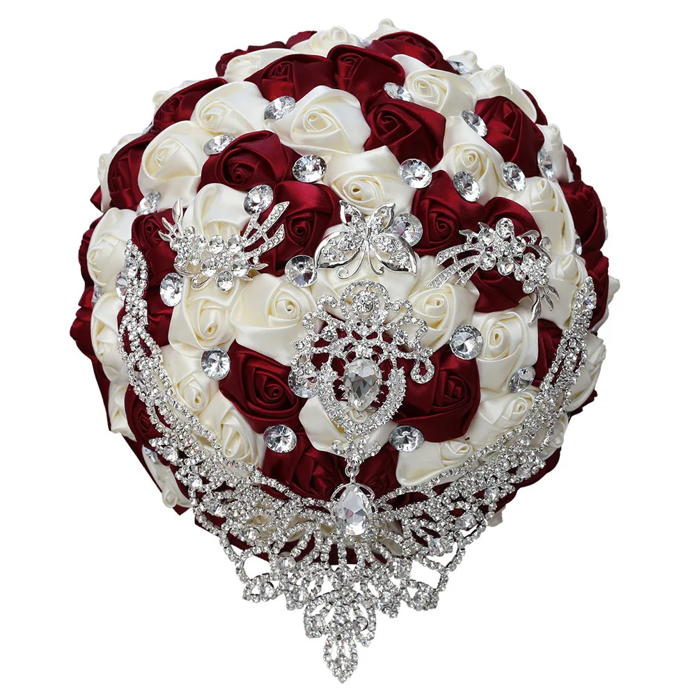 

High Quality Luxury Rhinestones Silk Rose Style Wedding Elegant Bride Bouquet Fashion Handmade Trend Artificial Flowers Bouquet