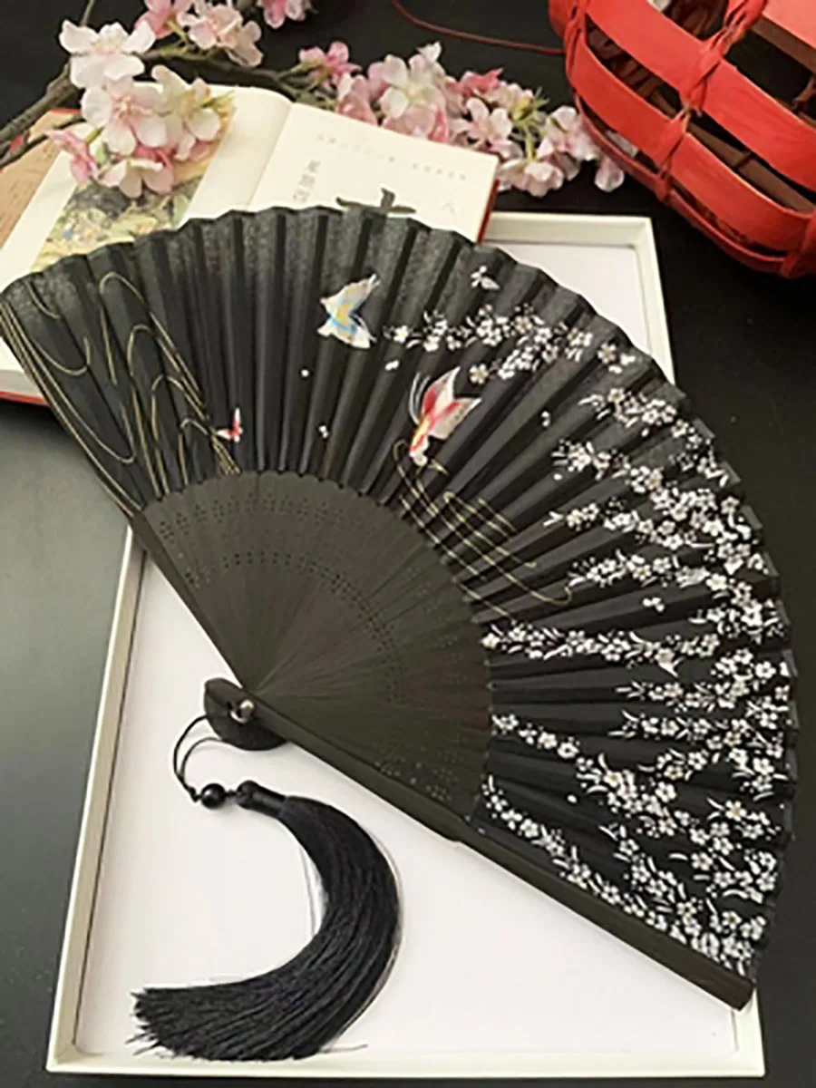 Chinese Style Folding Hand Fan, Floral Patterns, Summer Dancing Party Hanfu, Wedding Decoration for Girls, Women