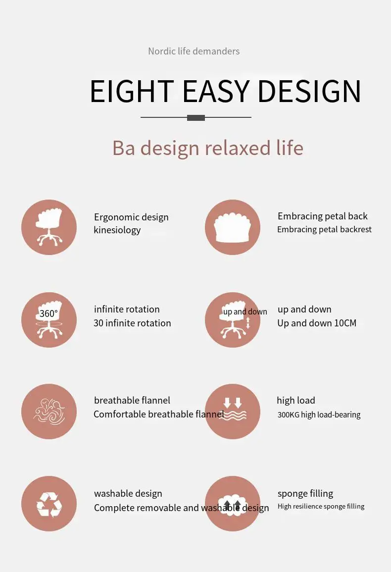 Description Picture 3 of itemUVR Computer Chair High Quality Sedentary Comfortable Sponge Cushion Back Chair Gold Velvet Fabric Pink Bedroom Dresser Seat