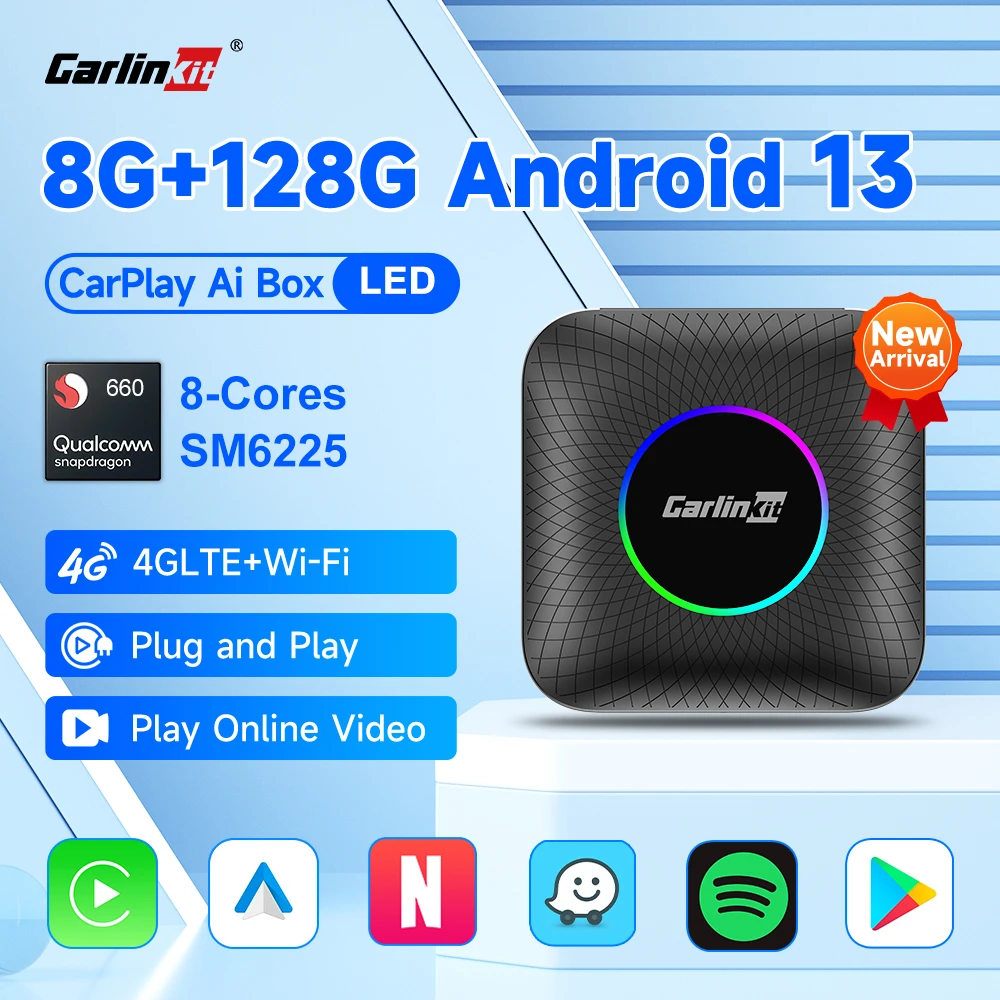 

Android 13 SM660 CarlinKit Mini CarPlay Ai Box Беспроводная ТВ-приставка CarPlay SM6225 Новый автоматический беспроводной ключ Android 4G + 64G 8G + 128G Память GPS 4G LTE Для Netflix IPTV YouTube