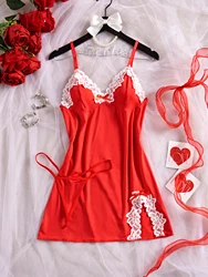Elegant Light Purple Lace Babydoll Nightdress - M (301 - RED)