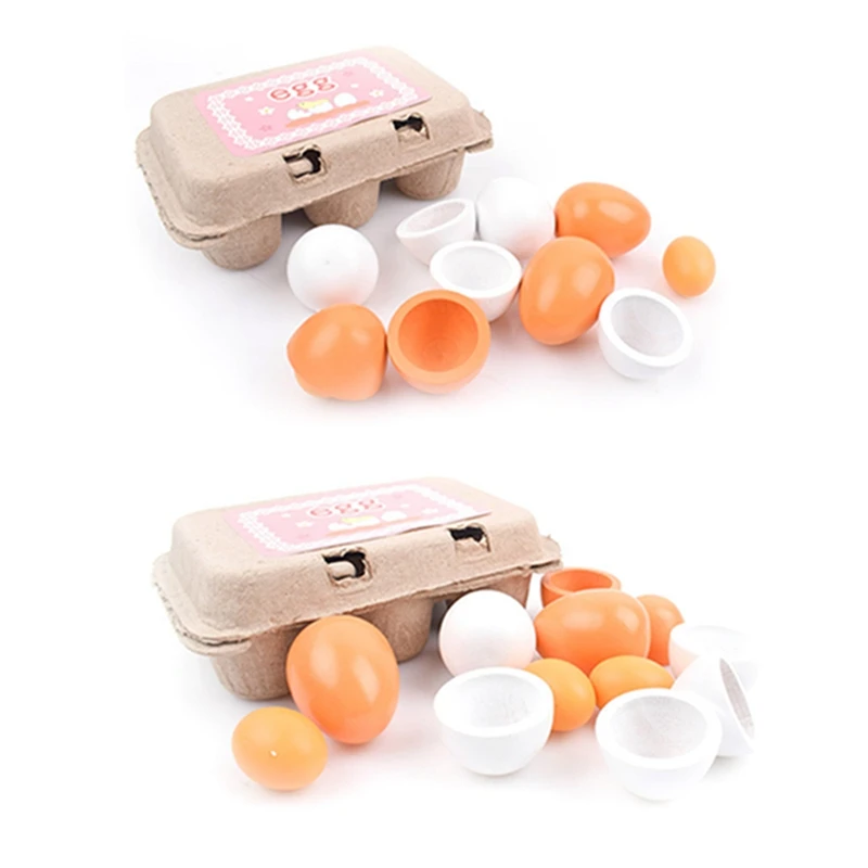 6pcs Simulation Wooden Eggs Toys Set Kids Pretend Play Wood Food Eggs Yolk Kitchen Food Children Kid Education Montessori Toys 3