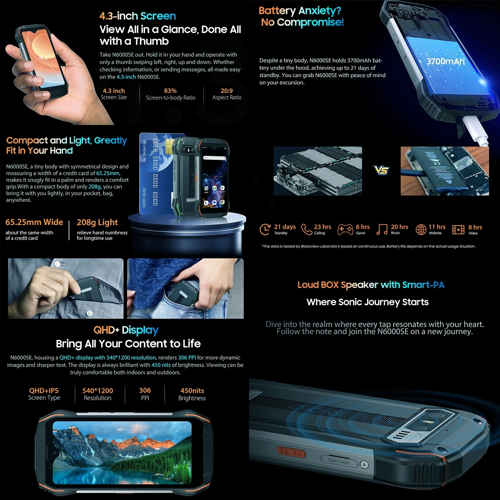 Blackview N6000SE Rugged Smartphone Mini 4.3'' Display MTK Octa Core 4GB RAM 128GB 13MP Camera 3700mAh Android 13 Mobile Phone 3
