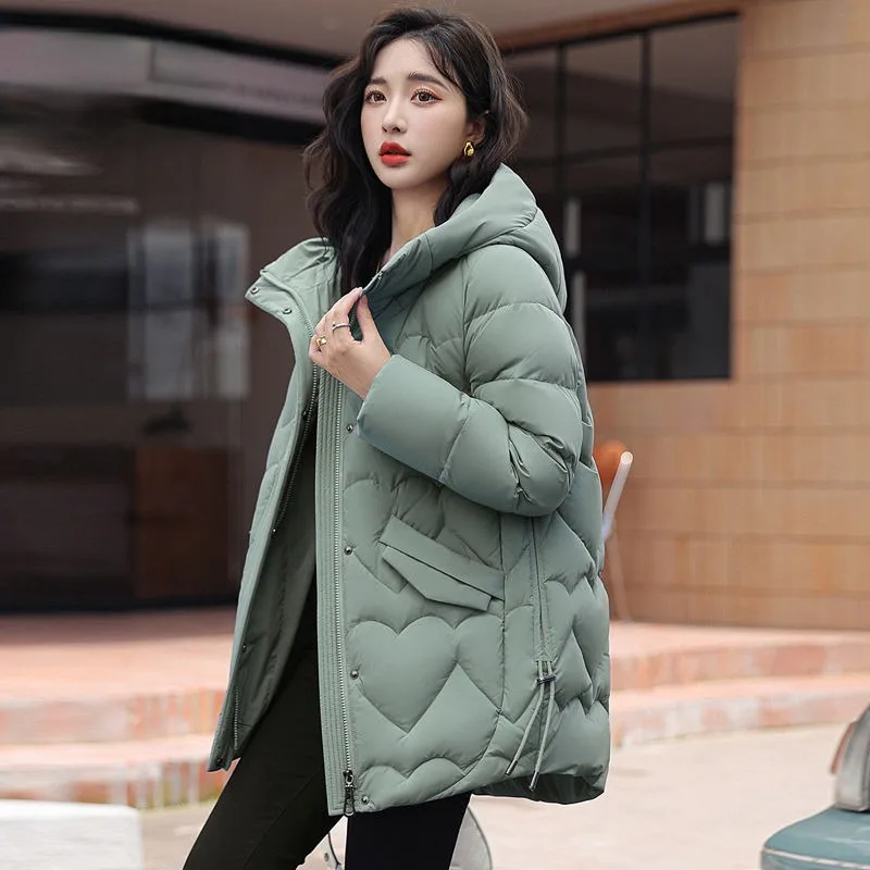 2023 New Women Down Jacket Winter Coat Female Mid Length Version Parkas Loose Thick Warm Outwear Hooded Leisure Time Overcoat