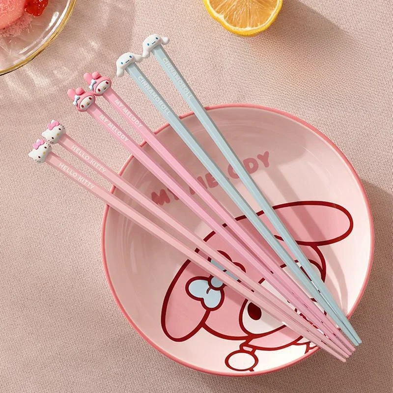 

New Sanrio Kawaii HelloKitty Cinnamoroll My Melody Anime Cartoon Alloy Chopsticks Household High-end Children Girl Birthday Gift