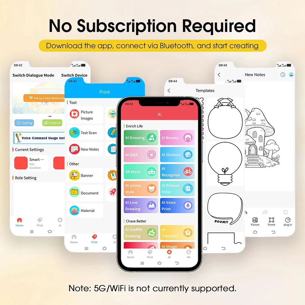 78mm 2인치 AI 스마트 음성 인쇄기 미니 사진 생성 디지털 디스플레이 프린터 (어린이용, 안드로이드/iOS 지원)