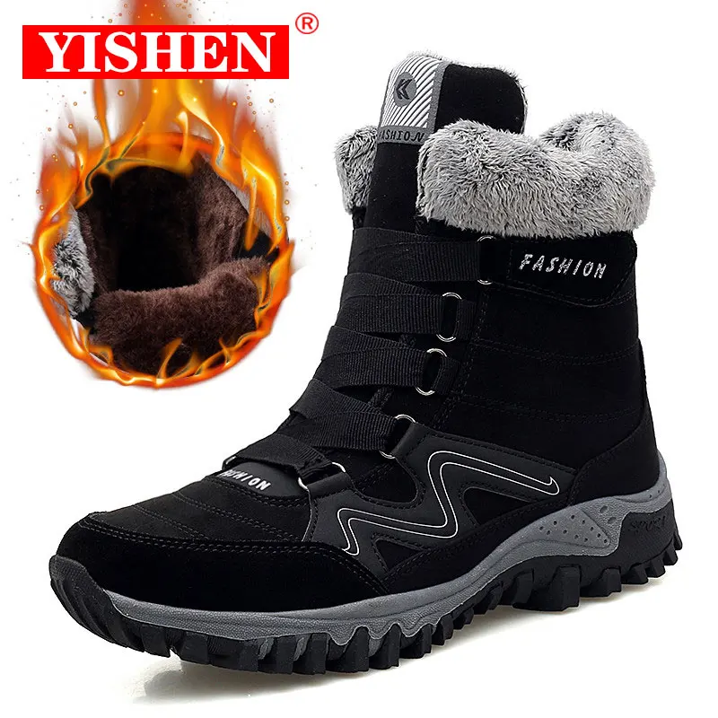 

YISHEN Men Snow Boots Fashion Suede Fur Women Boots Warm Plush Winter Sneakers Rubber Hiking Ankle Boots Botas De Hombre