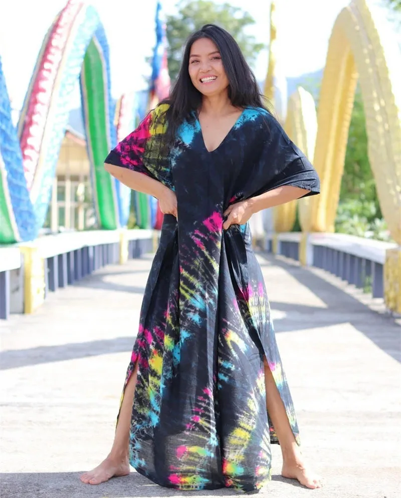 Fashion Casual Striped Print Long Dresses Women Bohemian V-neck Bat Sleeve Loose Slit Beach Dress Summer New Beachwear Vestidos 61 Fashion Casual Striped Print Long Dresses Women Bohemian V-neck Bat Sleeve Loose Slit Beach Dress Summer New Beachwear Vestidos