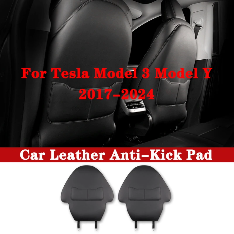

For Tesla Model 3 Y 2017-2024 Car Leather Anti-Kick Pad, Full Seat Back Protective Mat Child Anti Dirty Interior Storage Seat
