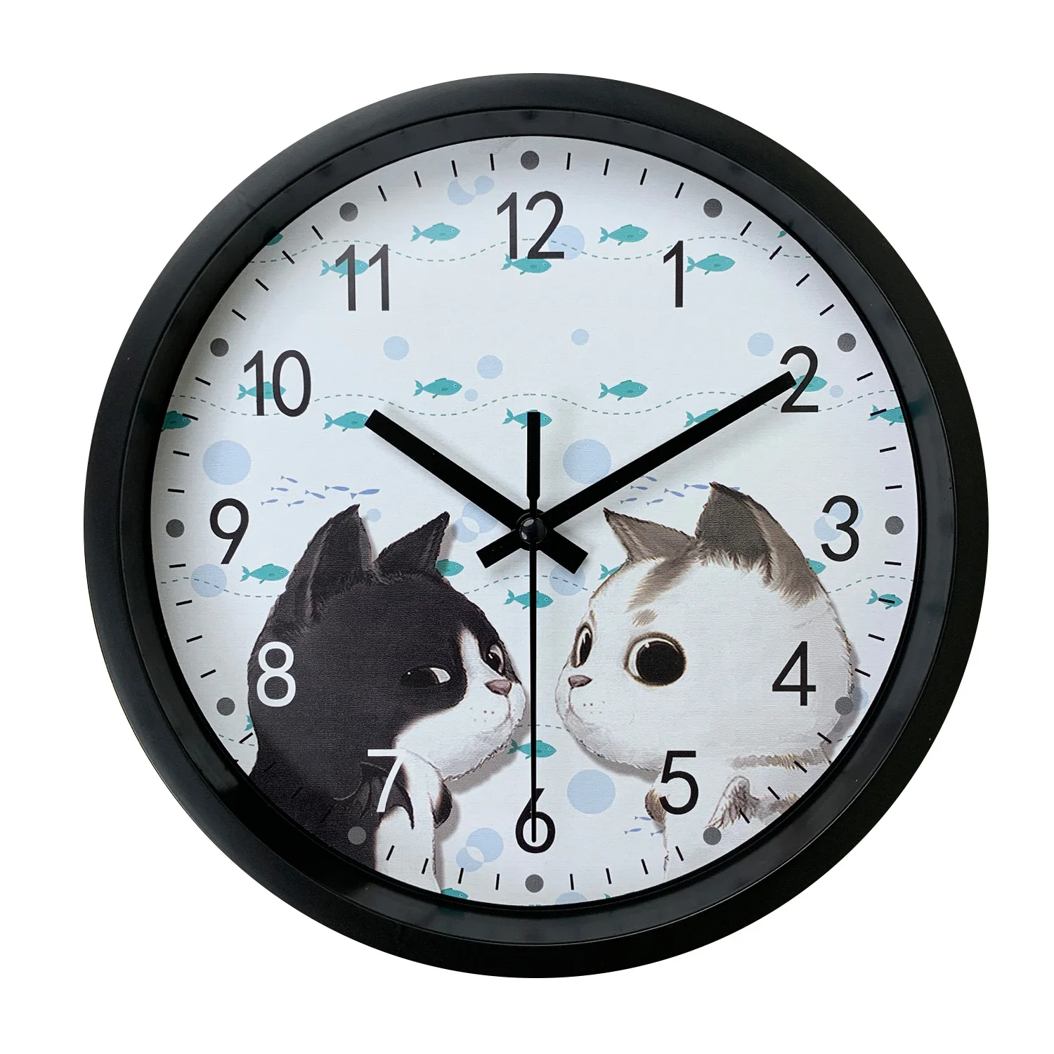 8 Inch Black White Cat Design Wall Clock