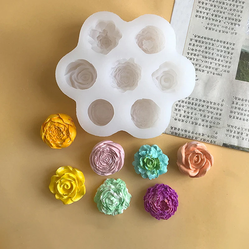 7 In 1 Flower Silicone Mold DIY Rose Peony Aroma Candle Making Mould Epoxy Resin Plaster Gypsum Ornaments Handmade Soap Mould
